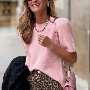 Elegant Knit Pullover Sweater Round Neck Short Sleeve XL